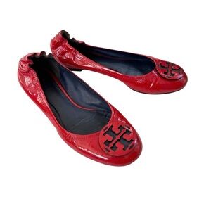 Tory Burch Reva Patent Leather Ballet Flat Shoe Red Size 7.5